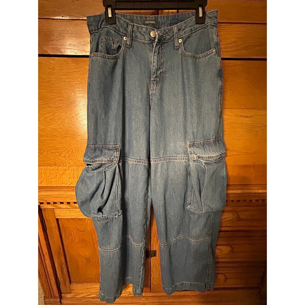 Wild Fable Y2K Skater Grunge Mid-Rise Baggy Cargo Jeans Blue Wide Leg Denim